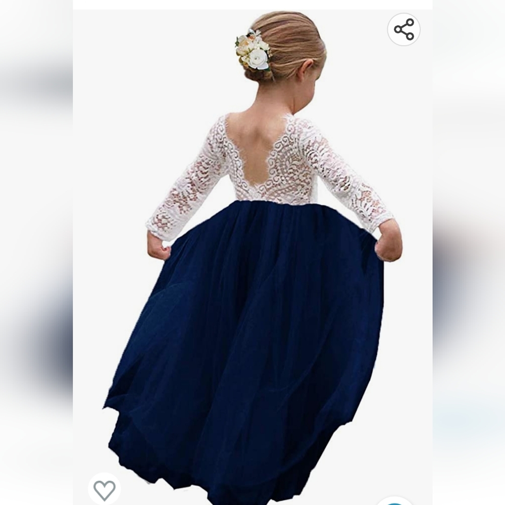 Toddler girl full length tulle tutu lace back flower girl dress.